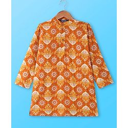 Pine Kids Cotton Woven Full Sleeves Kurta Pyjama Set Paisley Print - Mustard