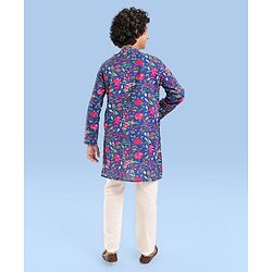 Pine Kids Cotton Woven Full Sleeves Kurta Pyjama Set Floral Print - Blue