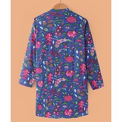 Pine Kids Cotton Woven Full Sleeves Kurta Pyjama Set Floral Print - Blue