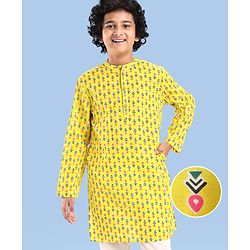 Pine Kids Cotton Woven Full Sleeves Printed Kurta - Yellow