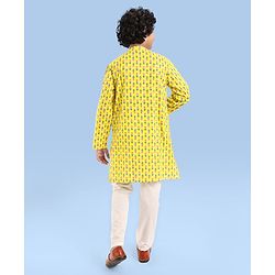 Pine Kids Cotton Woven Full Sleeves Printed Kurta - Yellow