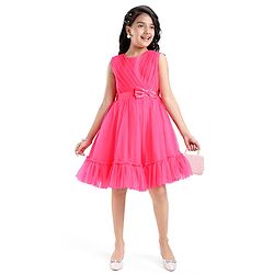 Pine Kids Woven Sleeveless Tiered Party Dress With Bow -Multicolor