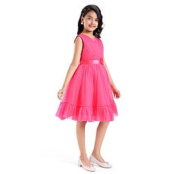 Pine Kids Woven Sleeveless Tiered Party Dress With Bow -Multicolor