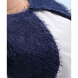 Pine Kids Woven Solid Color Dress with Half Sleeves Fur Shrug - White & Blue