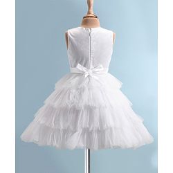 Pine Kids Woven Solid Color Dress with Half Sleeves Fur Shrug - White & Blue