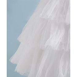 Pine Kids Woven Solid Color Dress with Half Sleeves Fur Shrug - White & Blue