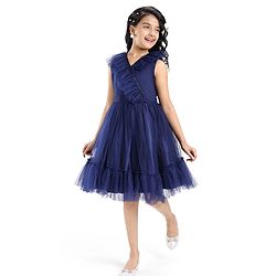 Pine Kids Sleeveless Tiered Party Frock with Frill Detailing  - Navy Blue