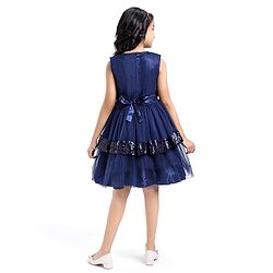 Pine Kids Sleeveless Party Layered  Sequined Frock - Navy Blue
