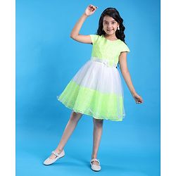 Pine Kids Woven Half Sleeves Party Dress with Floral Applique & Back Tie Up - White