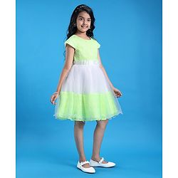 Pine Kids Woven Half Sleeves Party Dress with Floral Applique & Back Tie Up - White