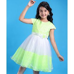 Pine Kids Woven Half Sleeves Party Dress with Floral Applique & Back Tie Up - White