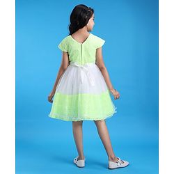 Pine Kids Woven Half Sleeves Party Dress with Floral Applique & Back Tie Up - White