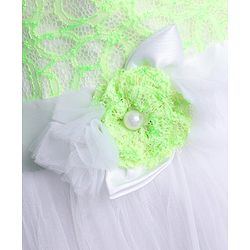 Pine Kids Woven Half Sleeves Party Dress with Floral Applique & Back Tie Up - White