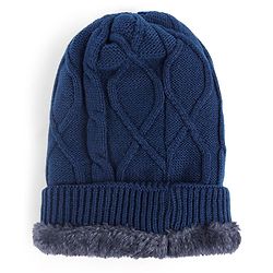 Pine Kids Woollen Cap & Muffler Set with Cable Knit Design - Navy