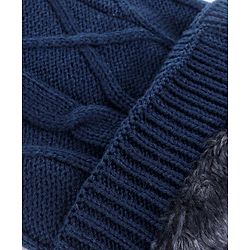 Pine Kids Woollen Cap & Muffler Set with Cable Knit Design - Navy