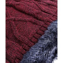 Pine Kids Woollen Cap & Muffler Set with Cable Knit Design - Maroon