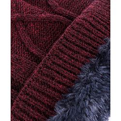 Pine Kids Woollen Cap & Muffler Set with Cable Knit Design - Maroon