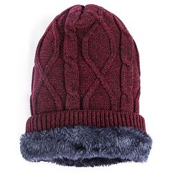 Pine Kids Woollen Cap & Muffler Set with Cable Knit Design - Maroon