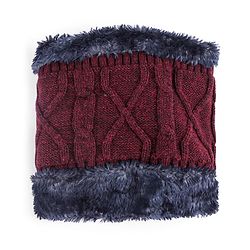 Pine Kids Woollen Cap & Muffler Set with Cable Knit Design - Maroon
