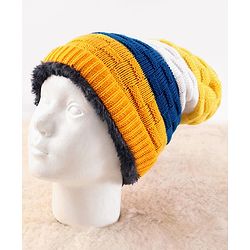 Pine Kids Woollen Knit Color Block Cap Gloves & Muffler Set - Yellow Blue & White