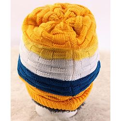 Pine Kids Woollen Knit Color Block Cap Gloves & Muffler Set - Yellow Blue & White