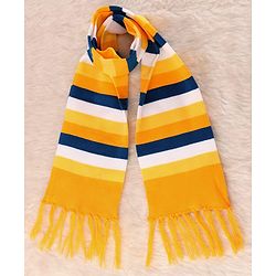 Pine Kids Woollen Knit Color Block Cap Gloves & Muffler Set - Yellow Blue & White