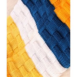 Pine Kids Woollen Knit Color Block Cap Gloves & Muffler Set - Yellow Blue & White