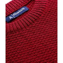 Pine Kids Knit Full Sleeves Solid Color Pullovers Sweater- Red