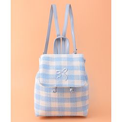 Pine Kids Checkered Fashion Backpacks With Bow Embroidery - Blue
