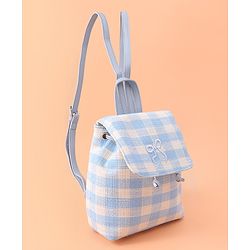 Pine Kids Checkered Fashion Backpacks With Bow Embroidery - Blue
