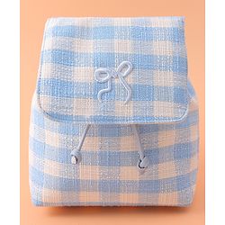 Pine Kids Checkered Fashion Backpacks With Bow Embroidery - Blue