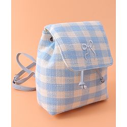 Pine Kids Checkered Fashion Backpacks With Bow Embroidery - Blue