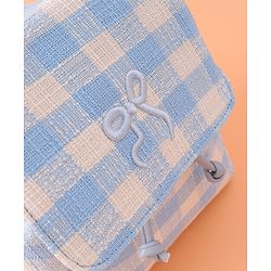 Pine Kids Checkered Fashion Backpacks With Bow Embroidery - Blue