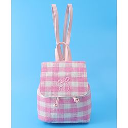 Pine Kids Checkered Fashion Backpacks With Bow Embroidery - PInk