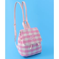 Pine Kids Checkered Fashion Backpacks With Bow Embroidery - PInk
