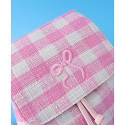 Pine Kids Checkered Fashion Backpacks With Bow Embroidery - PInk