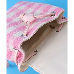 Pine Kids Checkered Fashion Backpacks With Bow Embroidery - PInk