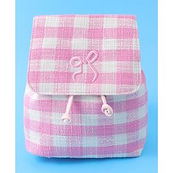 Pine Kids Checkered Fashion Backpacks With Bow Embroidery - PInk