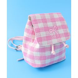 Pine Kids Checkered Fashion Backpacks With Bow Embroidery - PInk