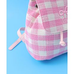 Pine Kids Checkered Fashion Backpacks With Bow Embroidery - PInk