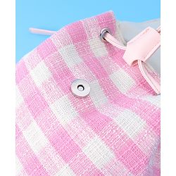 Pine Kids Checkered Fashion Backpacks With Bow Embroidery - PInk