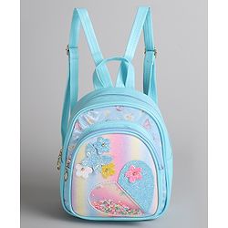 Pine Kids Floral Applique  Fashion Backpack with Sequin Detailing  - Blue
