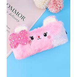Pine Kids Utility Pouch with Kitty Design & Sequin Bow Applique - Pink