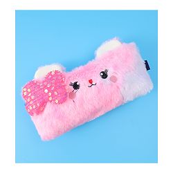 Pine Kids Utility Pouch with Kitty Design & Sequin Bow Applique - Pink