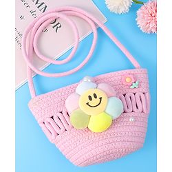 Pine Kids Floral Smiley Applique Crochet Sling Bag - Pink