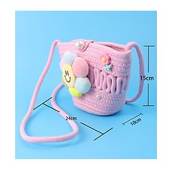 Pine Kids Floral Smiley Applique Crochet Sling Bag - Pink