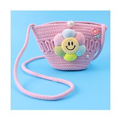 Pine Kids Floral Smiley Applique Crochet Sling Bag - Pink