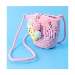 Pine Kids Floral Smiley Applique Crochet Sling Bag - Pink
