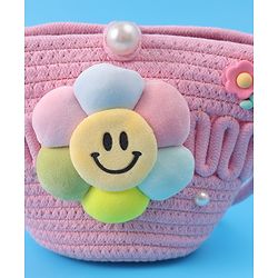 Pine Kids Floral Smiley Applique Crochet Sling Bag - Pink