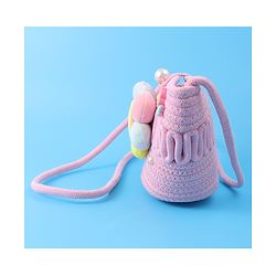 Pine Kids Floral Smiley Applique Crochet Sling Bag - Pink